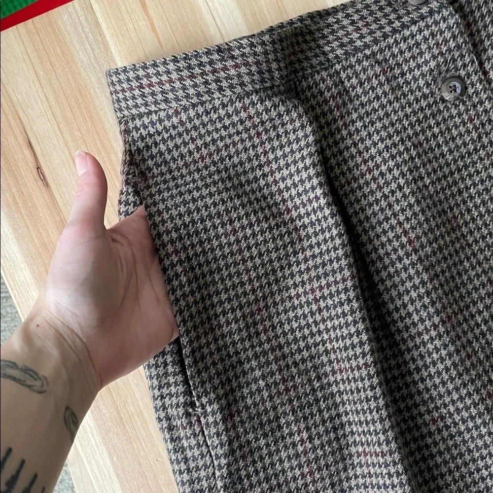 Vintage Country Shop Classic Brown Houndstooth Wool Lambswool Maxi Skirt
